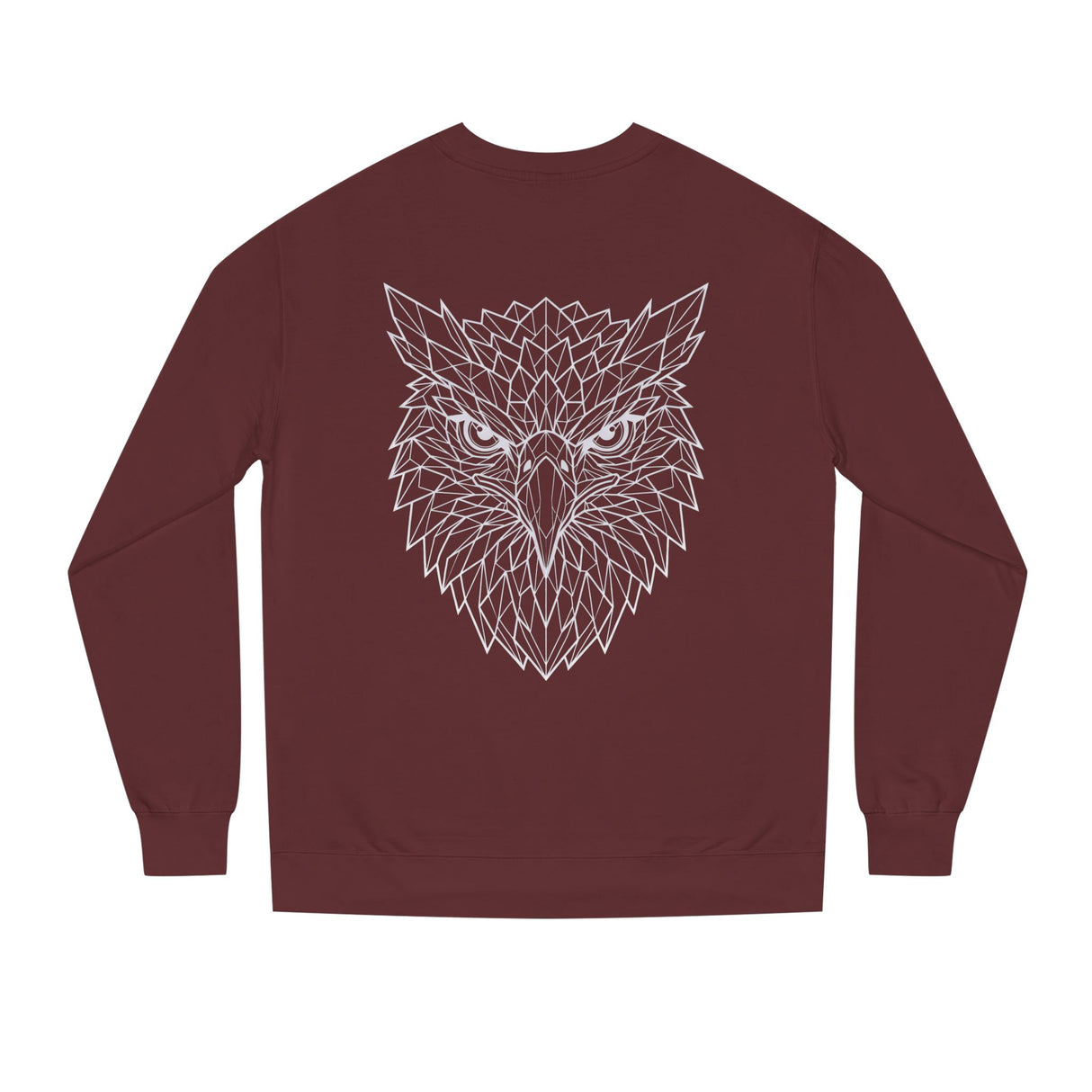 Eagle Sweatshirt featuring geometric eagle design with "Rise Above Everything" slogan, in the Geometric Animal Series by Printify.