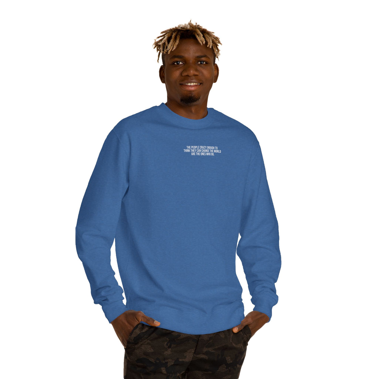 Printify S.J. Sweatshirt featuring inspiring quote from the Visionaries Series, with bold text on a casual fabric sweatshirt.