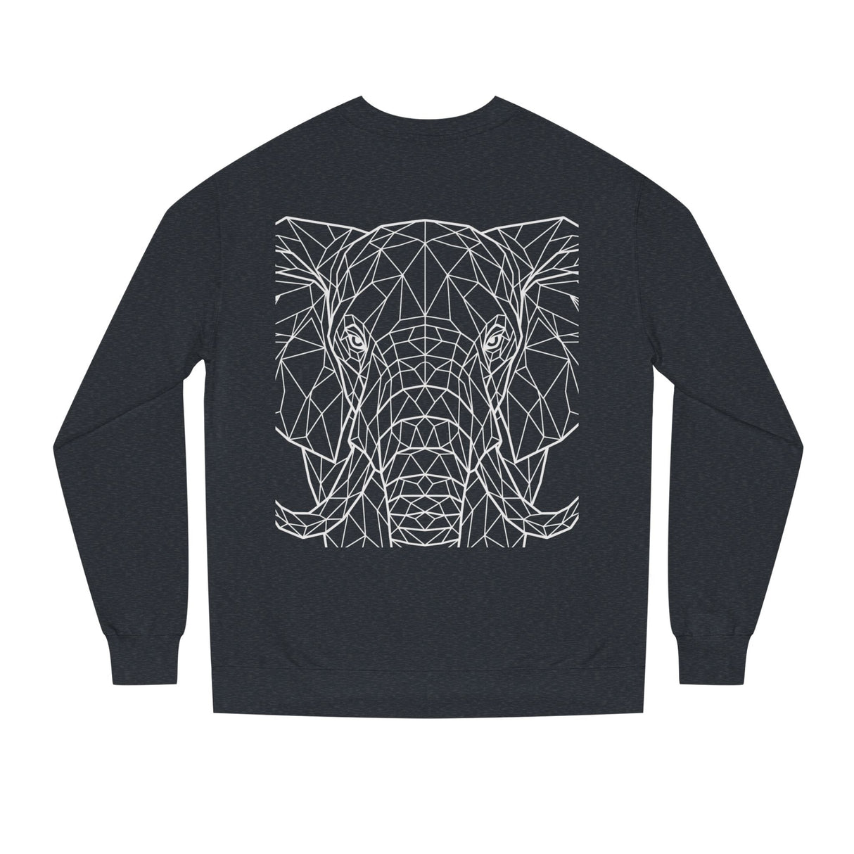 Gray Elephant Sweatshirt with "Thick Skin. Soft Heart." print from the Geometric Animal Series by Printify, featuring a geometric elephant design.