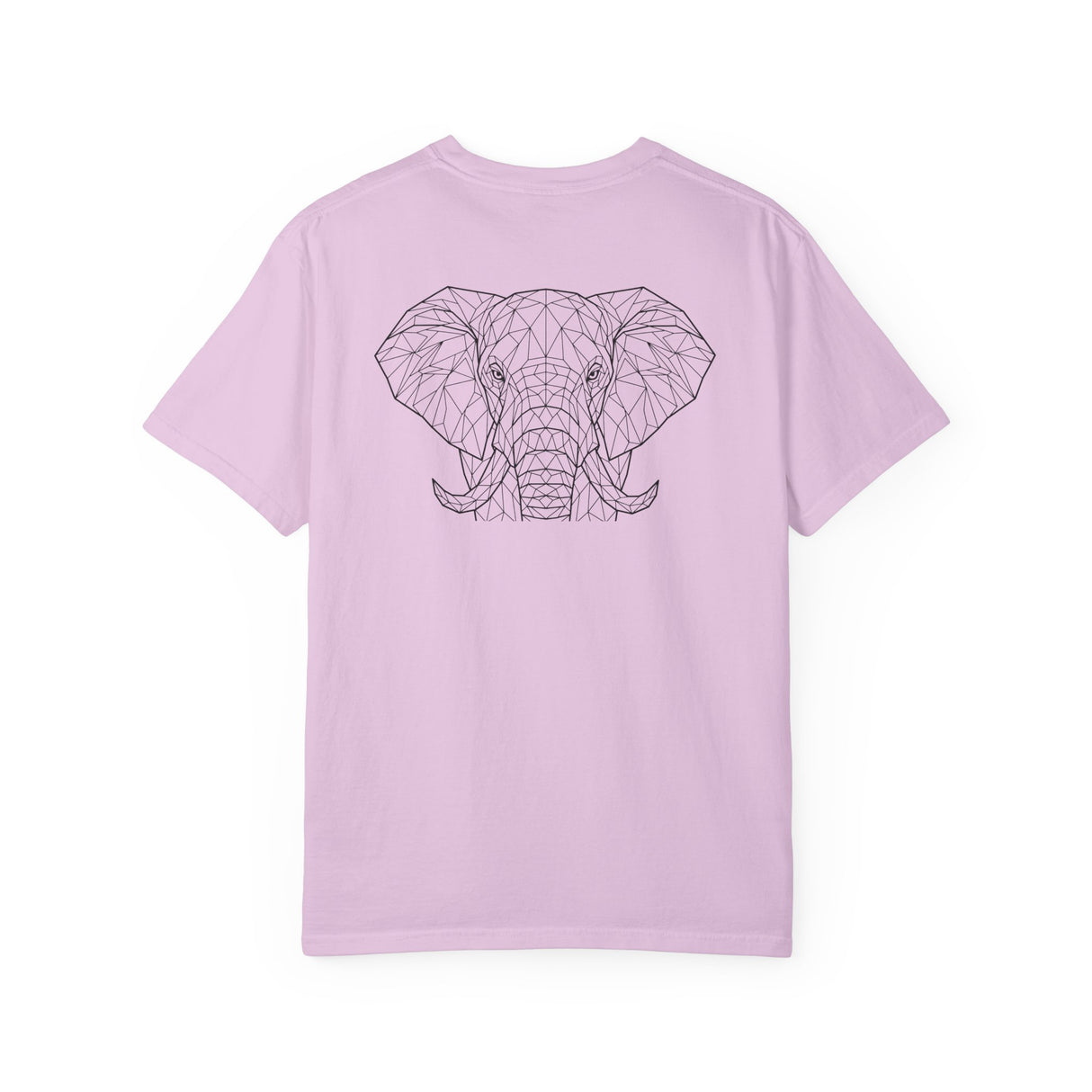 Gray elephant graphic T-shirt by Printify featuring geometric animal design and the phrase "Thick Skin. Soft Heart."