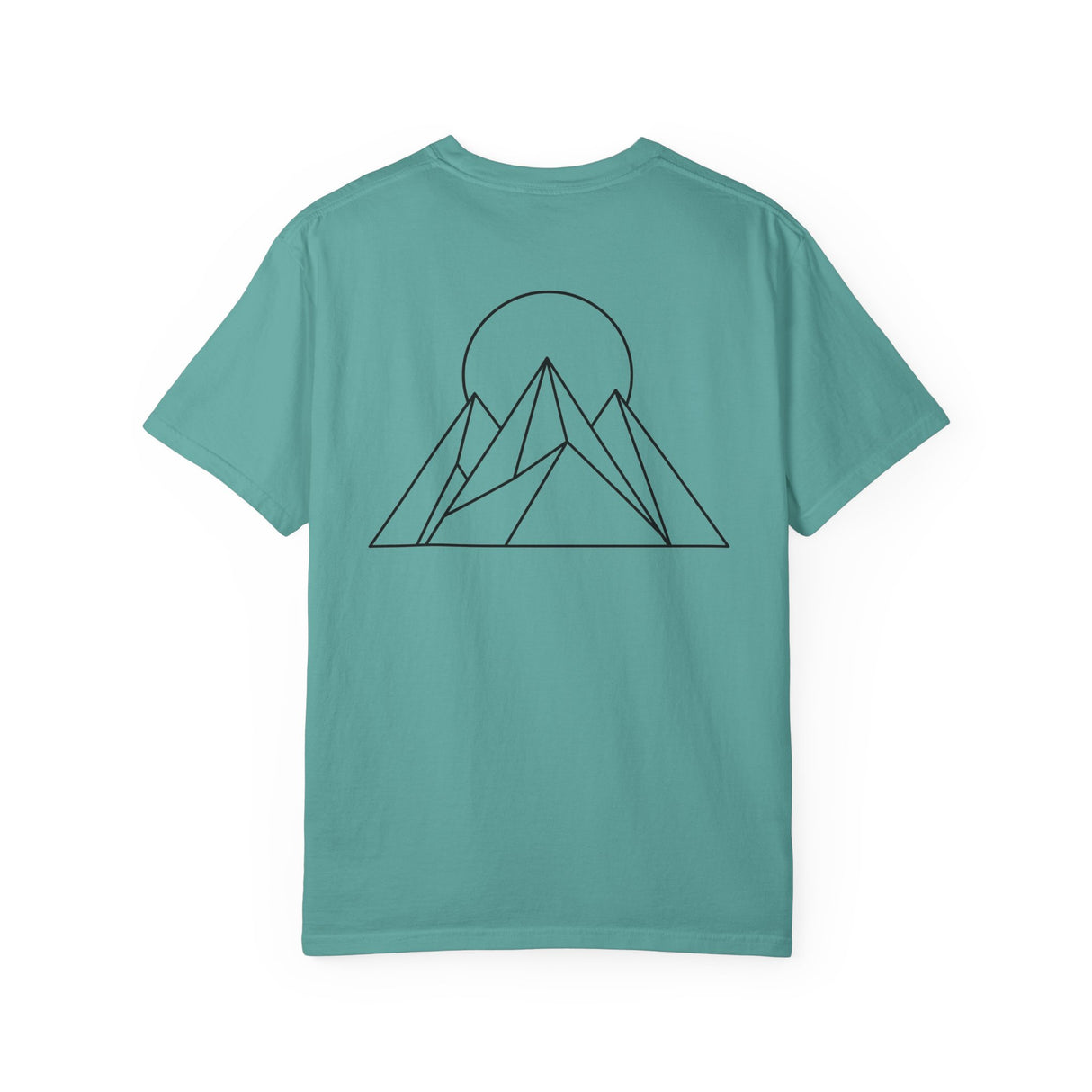 Printify Peak Tee t-shirt from the Nature Series featuring "Built to Rise" slogan, shown in a relaxed fit on a mannequin.