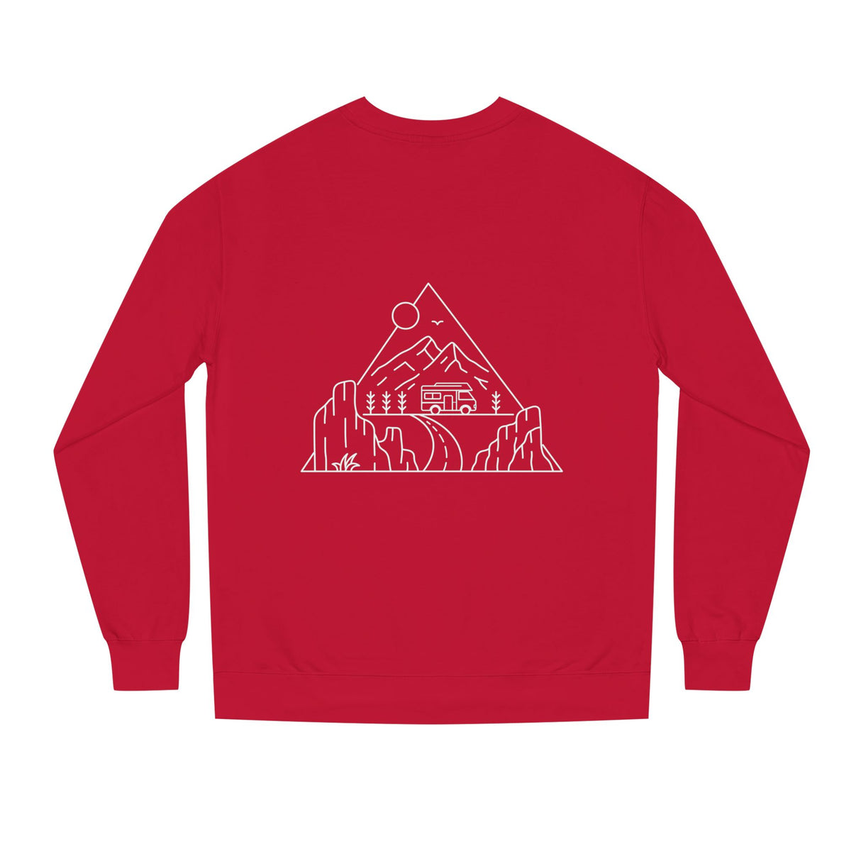 Printify Road Trip Sweatshirt from the Nature Series featuring the quote "Nowhere to Be. Everywhere to Go." displayed on a cozy sweatshirt.