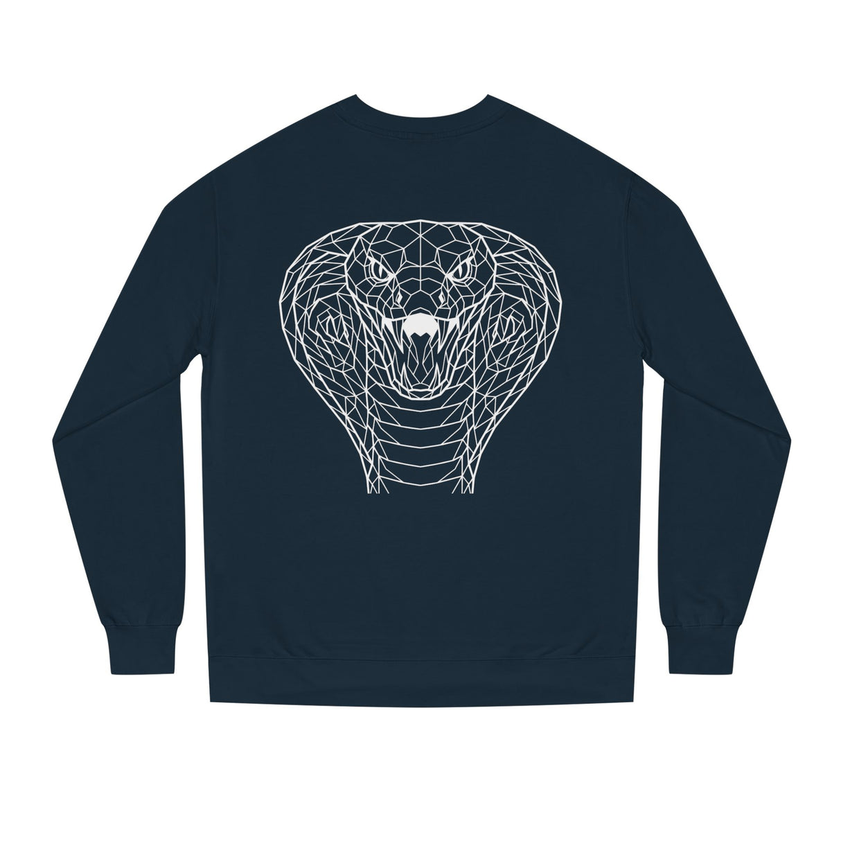 Cobra Sweatshirt by Printify featuring geometric animal design and the quote "Patience is the Deadliest Weapon" in bold print.