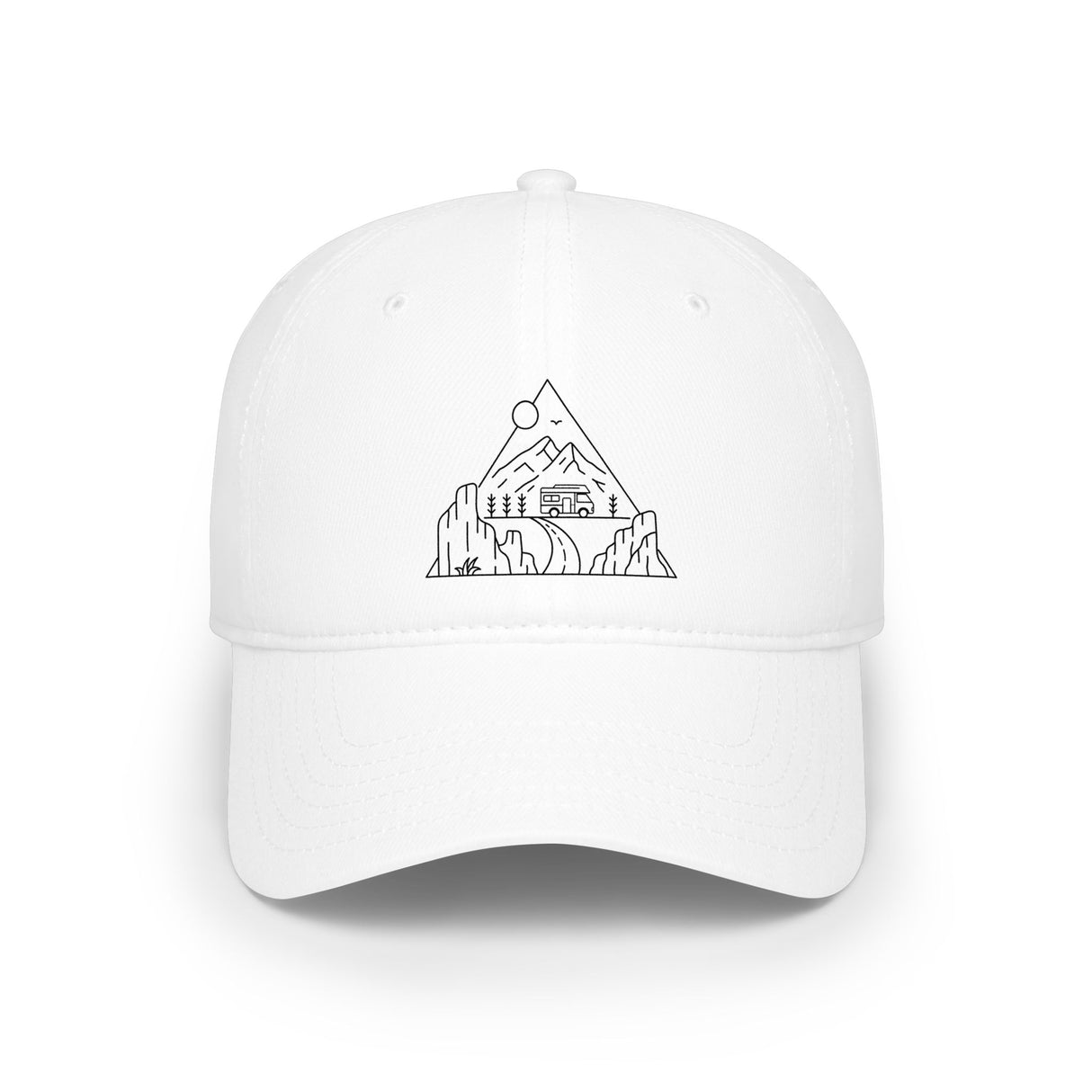 Road Trip Baseball Cap from the Nature Series by Printify, featuring a casual design and the phrase "Nowhere to Be, Everywhere to Go."