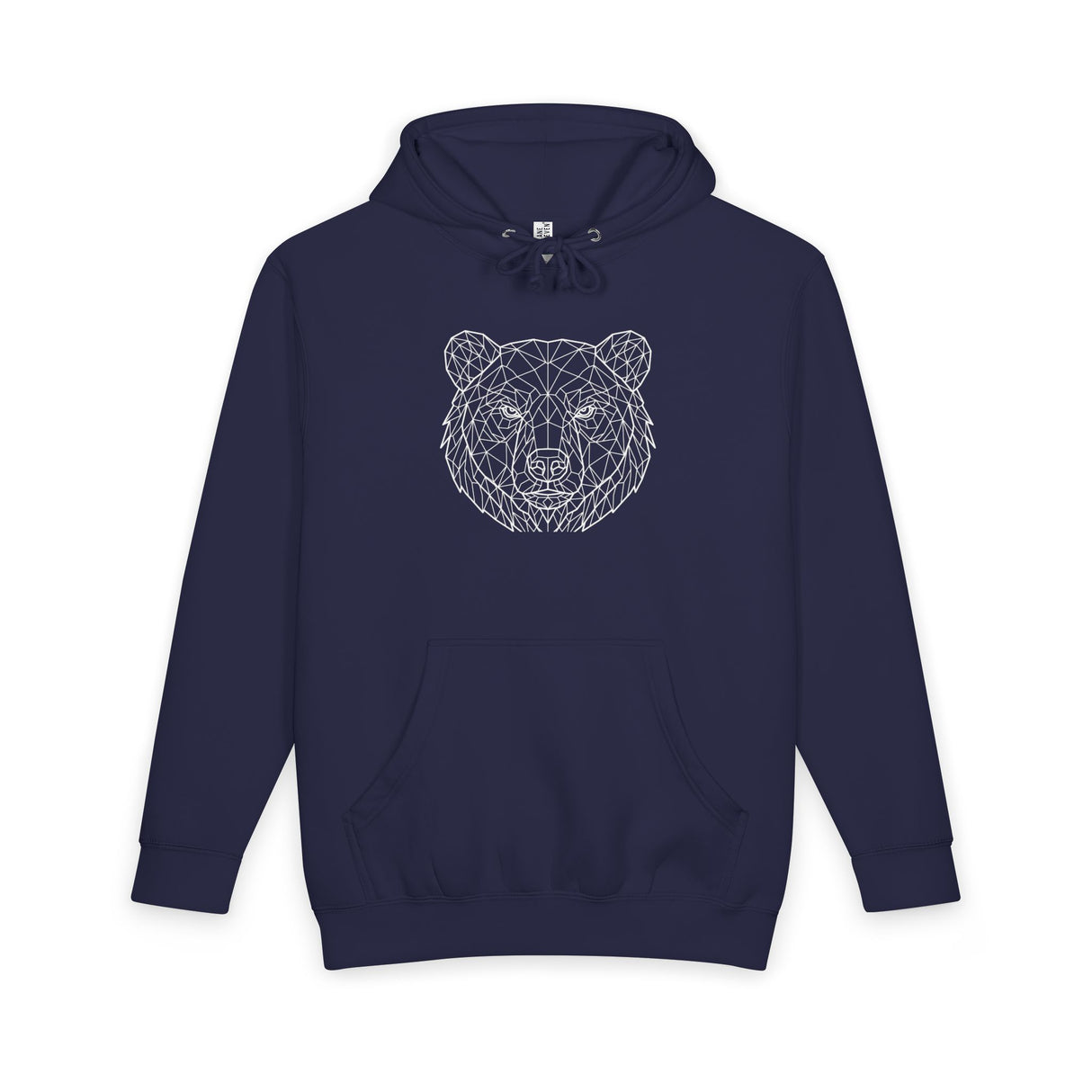 Gray bear hoodie featuring geometric animal design with the words "Unbothered, Unmoved, Undefeated" from the Printify Animal Series.