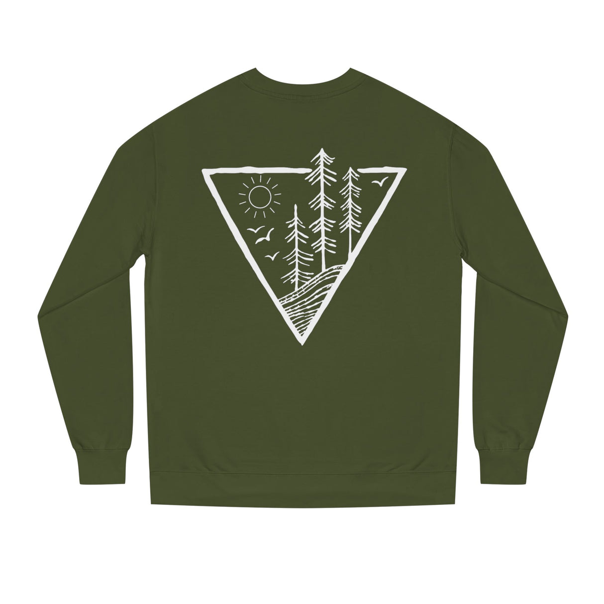 Forest Sweatshirt from the Nature Series by Printify featuring a deep roots design on high-rise, cozy sweatshirt fabric.