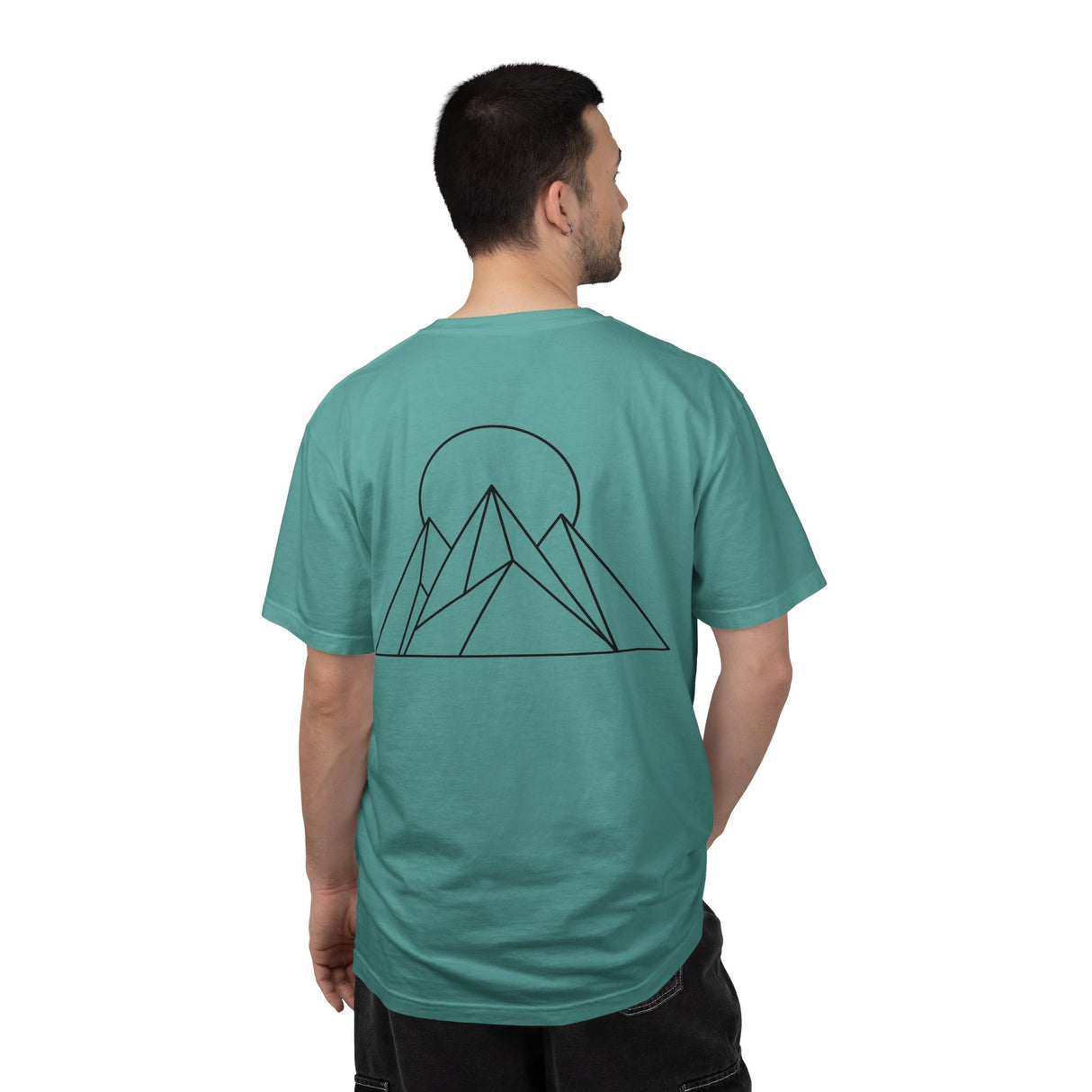 Black Peak Tee t-shirt from the Nature Series with "Built to Rise" slogan, made by Printify, featuring a casual fit and natural inspired design.