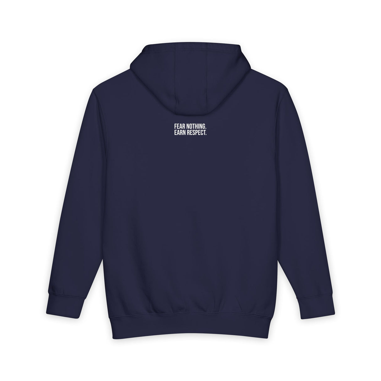 Gray tiger hoodie from Printify's Geometric Animal Series featuring "Fear Nothing. Earn Respect." design on the front.