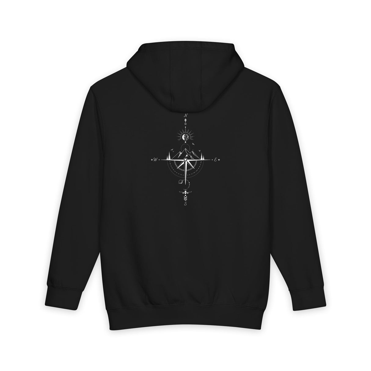Printify Minimal Compass Hoodie featuring a subtle nautical compass graphic on a comfortable pullover hoodie.