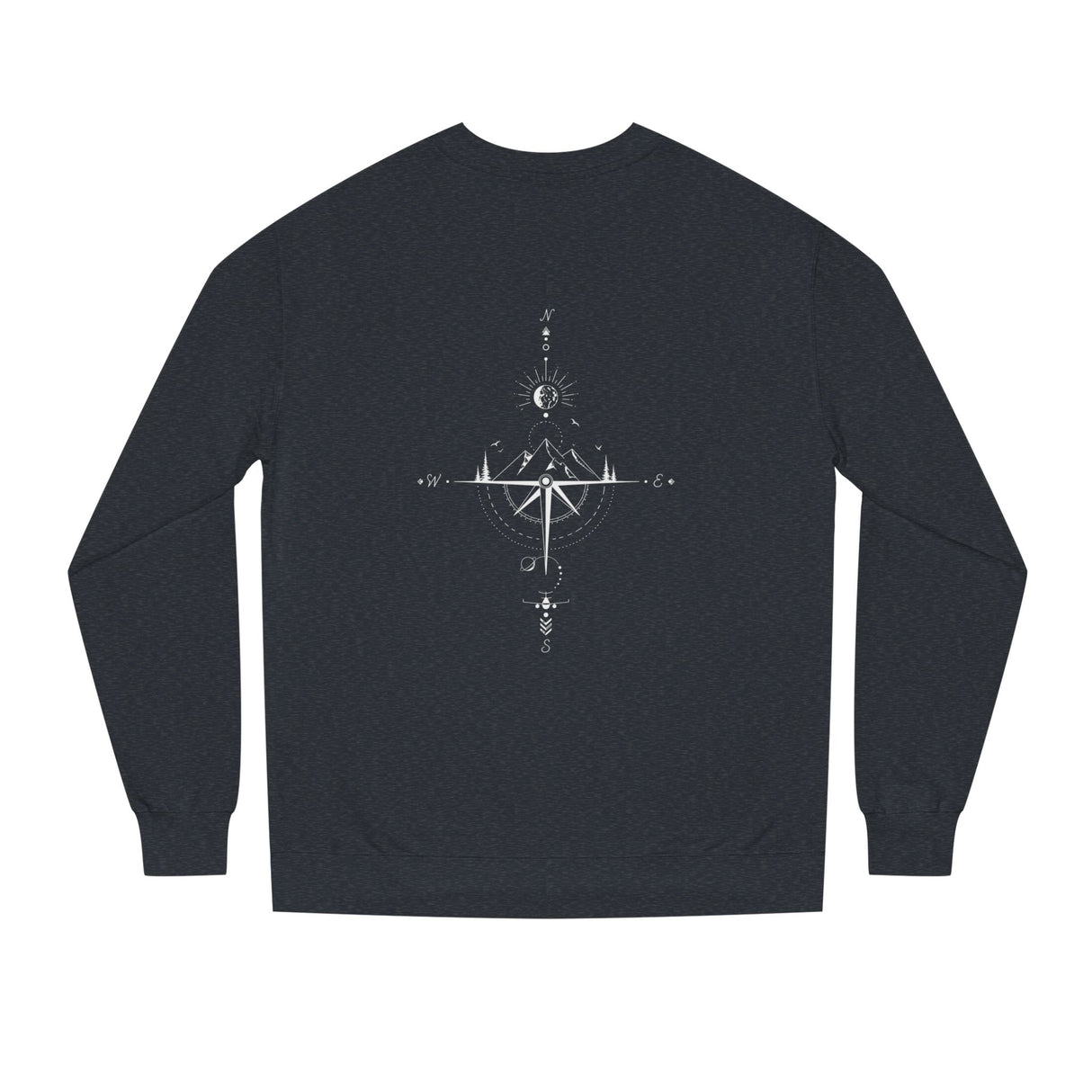 Gray Compass Sweatshirt from Printify's Nature Series featuring "True North Is Within" message and compass design.