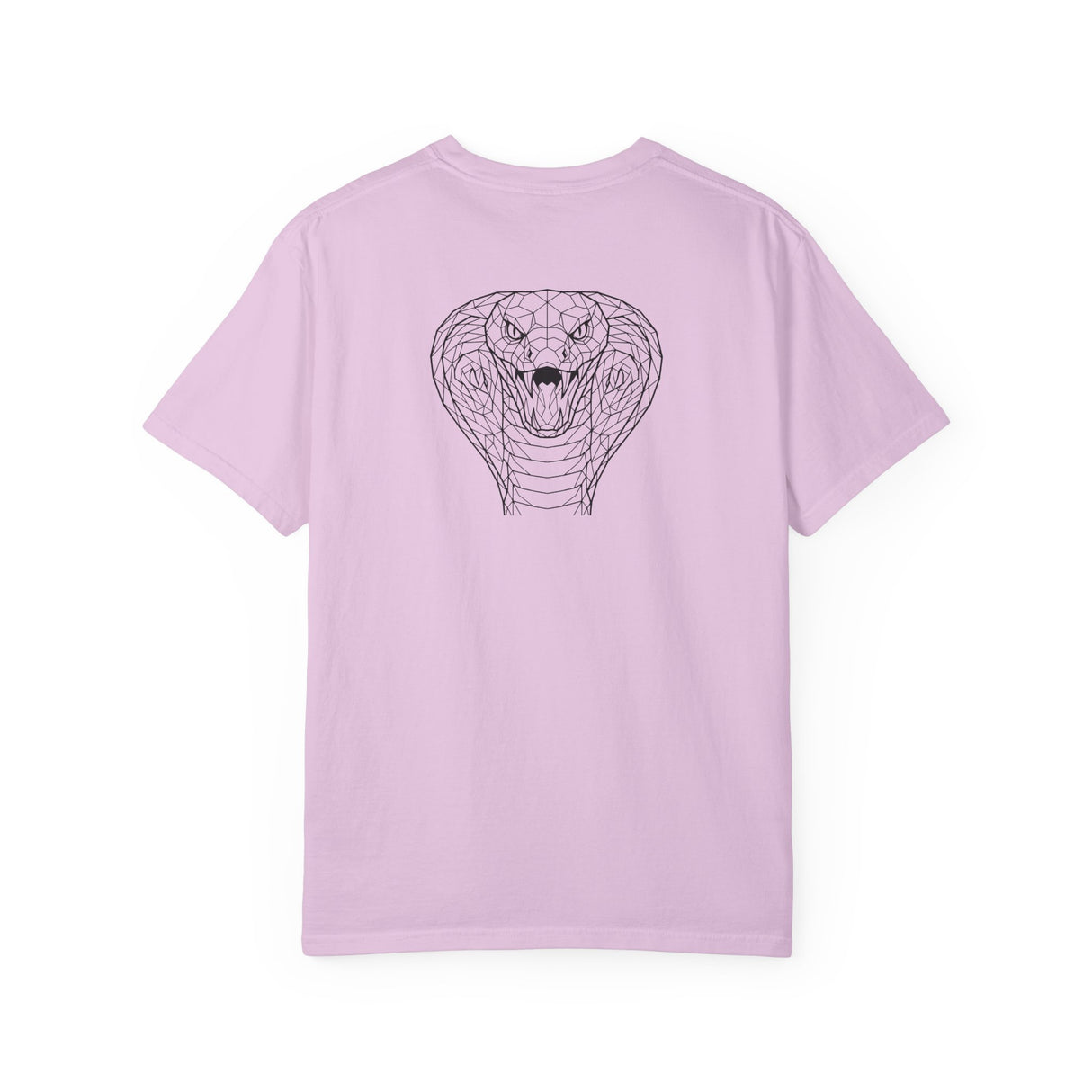 Cobra Tee T-shirt from Printify's Geometric Animal Series featuring a snake graphic and the quote "Patience is the Deadliest Weapon."