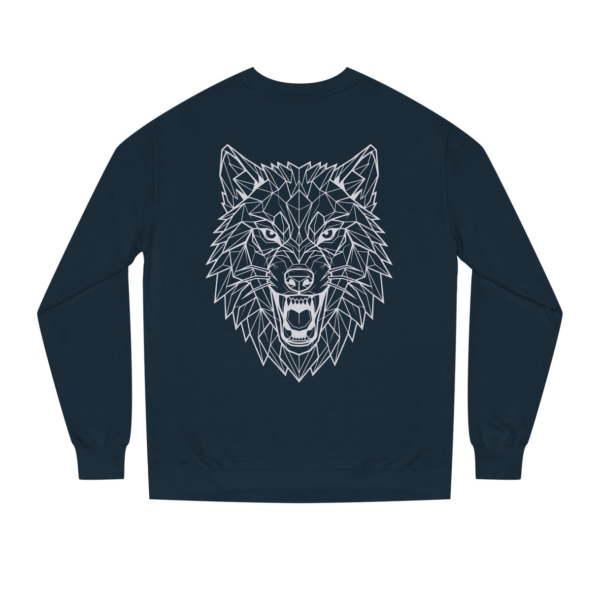 Gray Wolf Sweatshirt from Printify's Geometric Animal Series featuring "Hunt Alone. Win Together." design on the front.