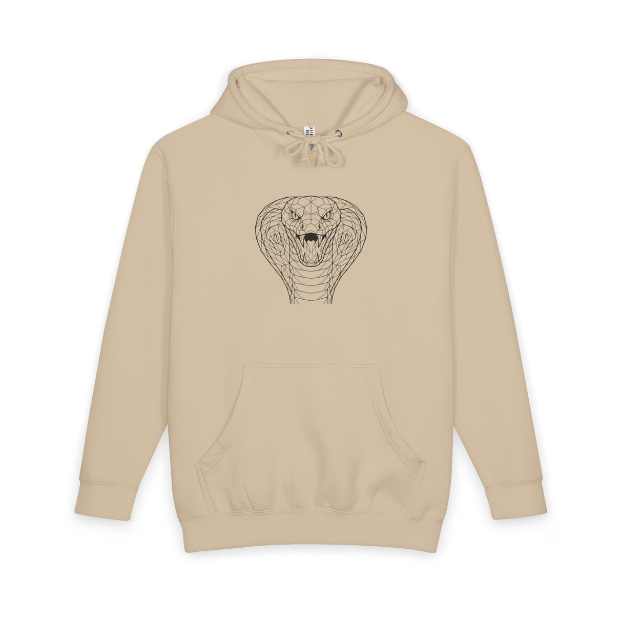 Cobra Hoodie featuring geometric animal design and the quote "Patience is the Deadliest Weapon," by Printify in the Geometric Animal Series.
