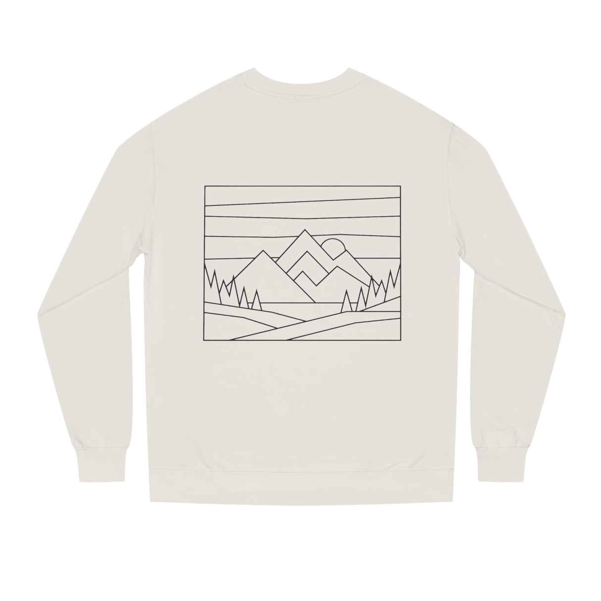 Printify Mountain Sweatshirt from the Nature Series featuring the phrase "Built by Nature. Shaped by Choice." on soft fabric.