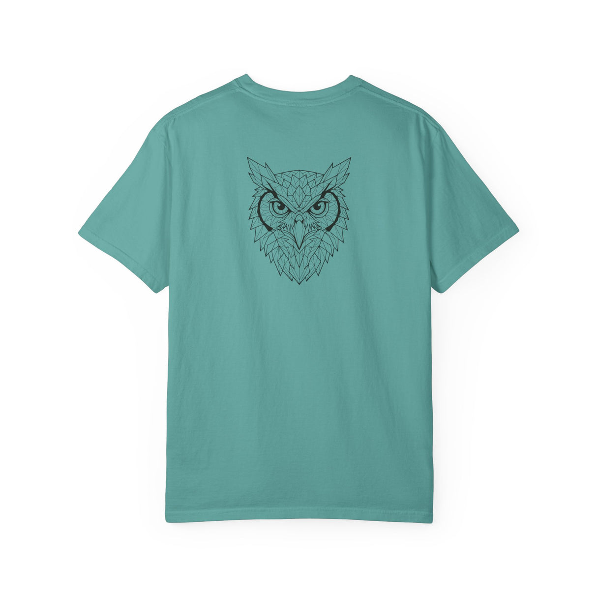 Gray owl graphic T-shirt featuring geometric owl design and the text "See Everything. Say Nothing." from the Printify Animal Series.