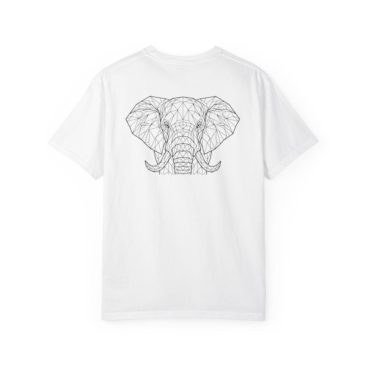 Gray elephant graphic T-shirt from Printify's geometric animal series featuring "Thick Skin. Soft Heart." design.