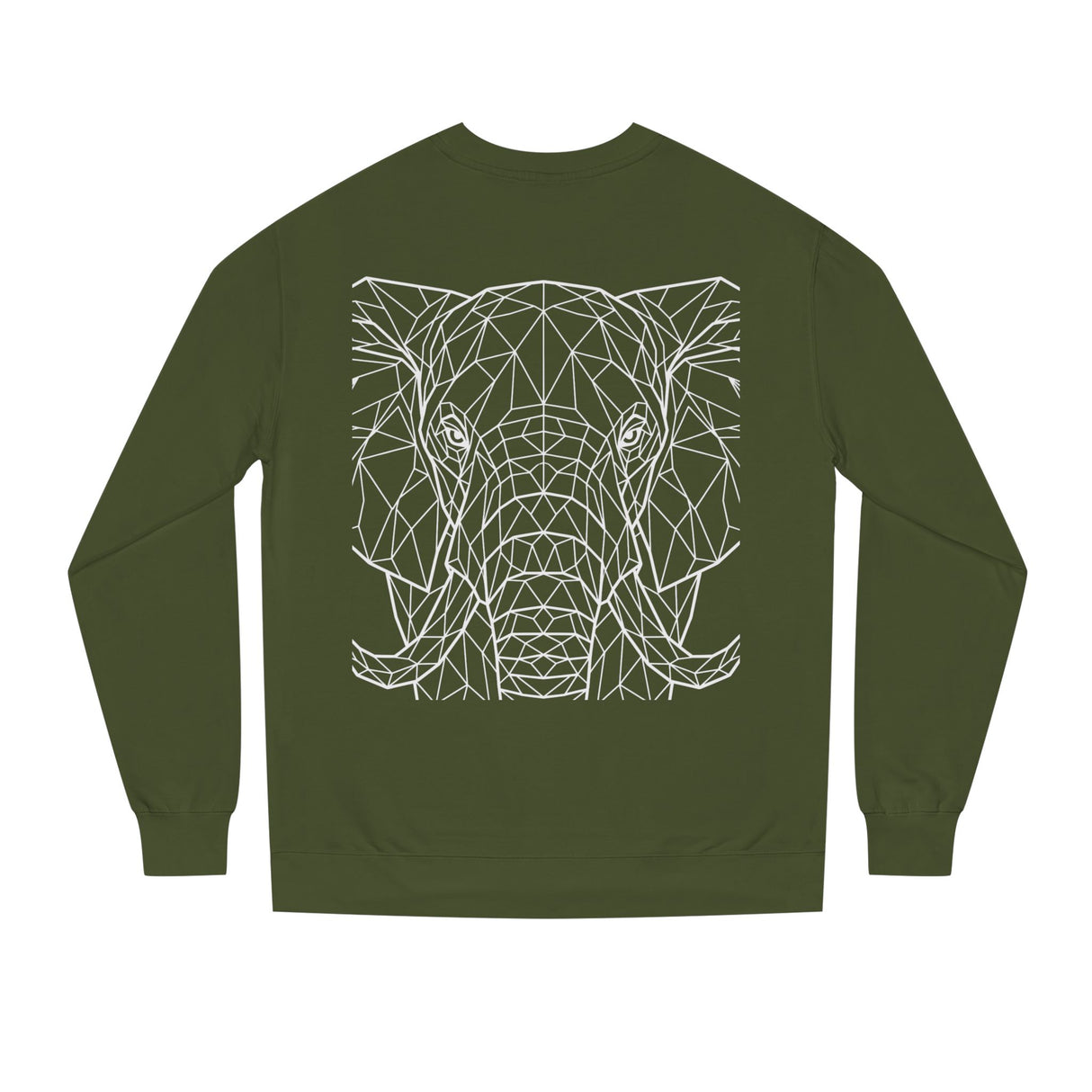 Gray elephant sweatshirt with geometric design and the phrase "Thick Skin. Soft Heart." from the Geometric Animal Series by Printify.