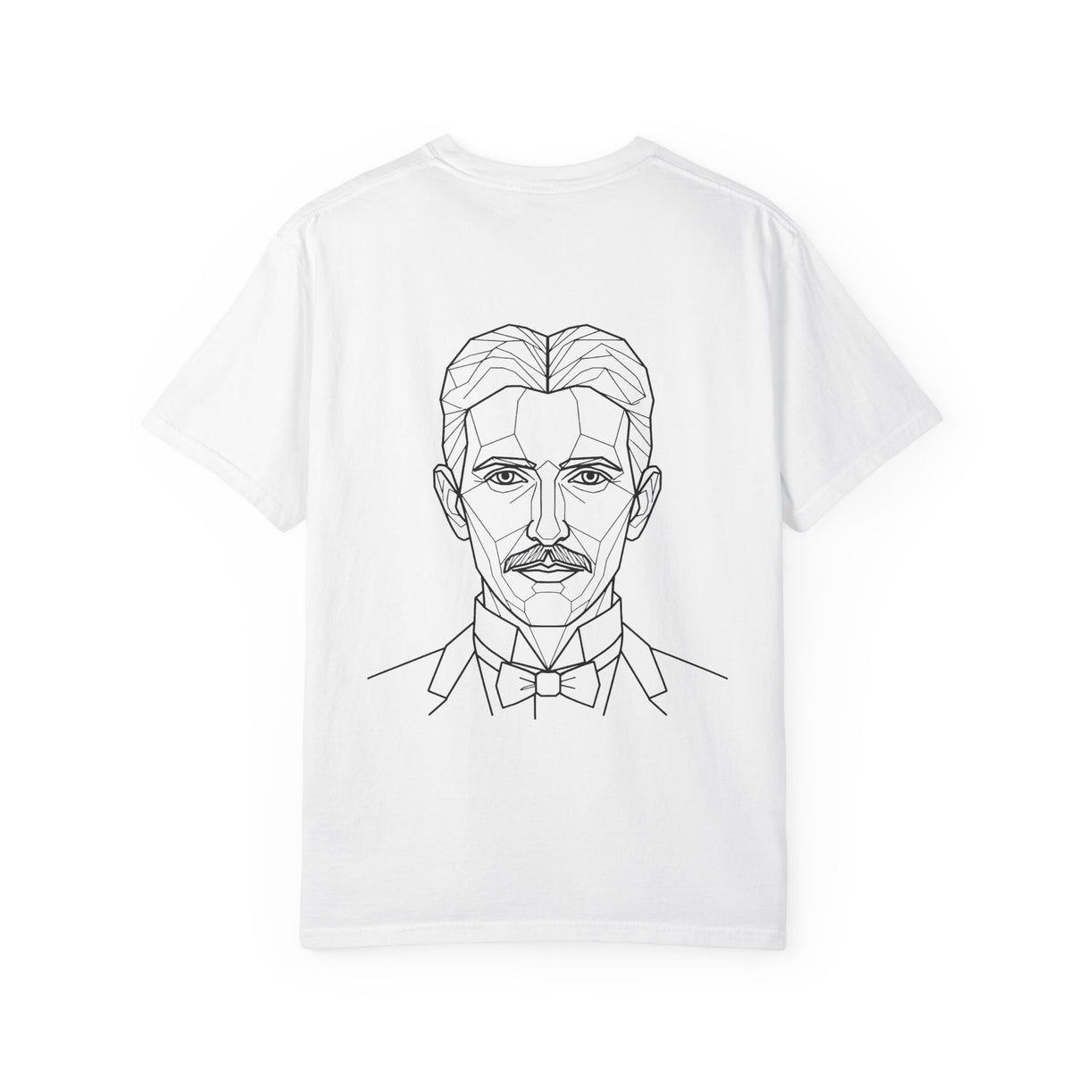 Tesla T-Shirt from Visionaries Series featuring the quote "Think in Terms of Energy, Frequency and Vibration" on a comfortable cotton tee.