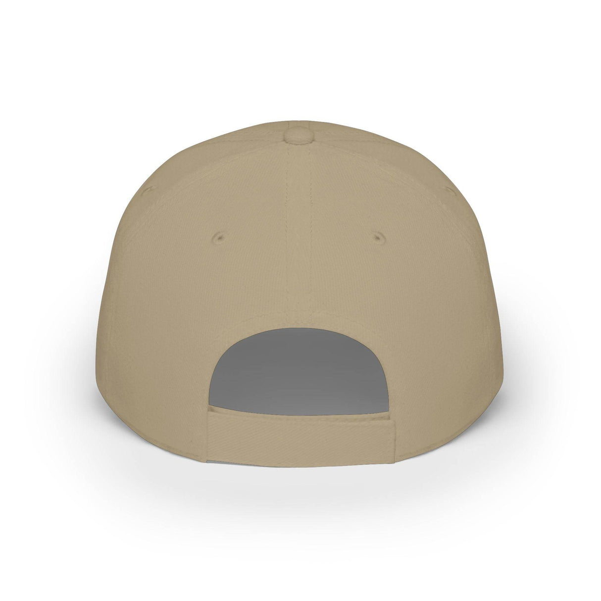 Beige adjustable baseball cap shown from the back, featuring a fabric strap closure and ventilation eyelets for comfort and fit customization. | PicSEO 1776570011045