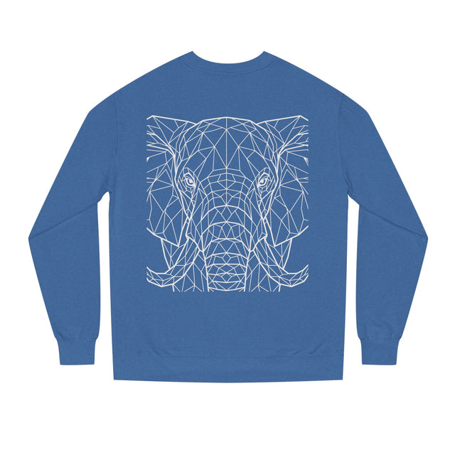 Gray elephant sweatshirt from Printify's Geometric Animal Series featuring "Thick Skin. Soft Heart." design on front.