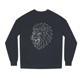 Gray lion sweatshirt with geometric lion design and the quote "King Is a Standard. Not a Title." by Printify.