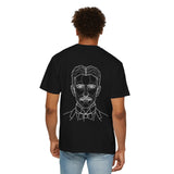 Tesla T-shirt from Visionaries Series featuring the quote "Think in Terms of Energy, Frequency and Vibration" on a comfortable cotton tee.