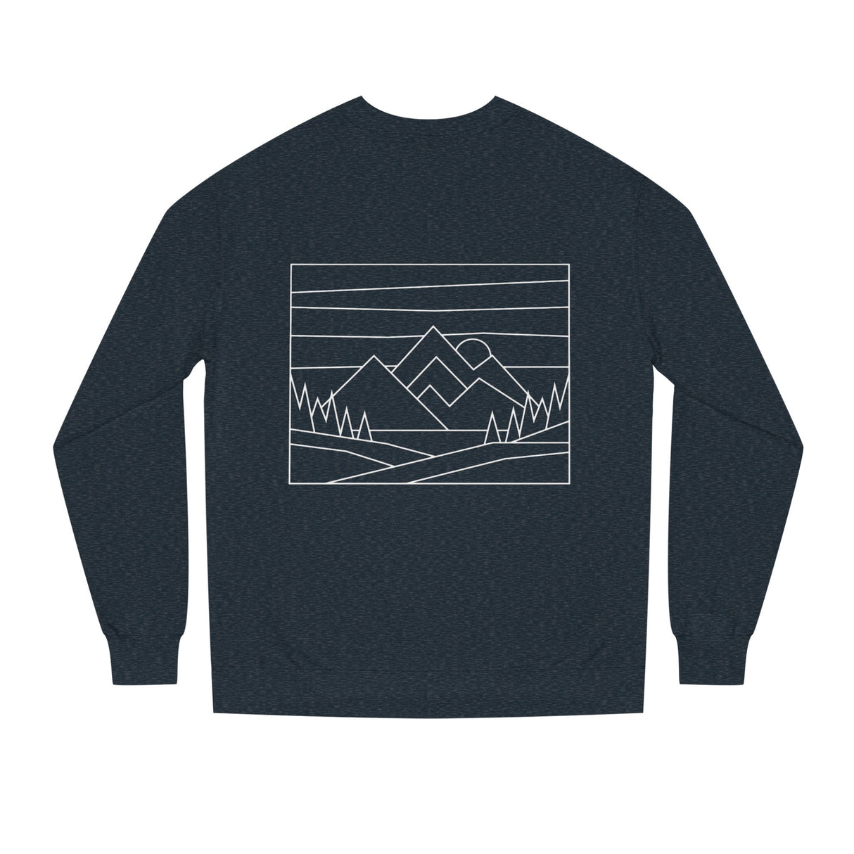 Printify Mountain Sweatshirt from the Nature Series featuring a mountain graphic and the phrase "Built by Nature. Shaped by Choice."