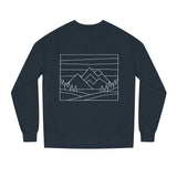 Printify Mountain Sweatshirt from the Nature Series featuring a mountain graphic and the phrase "Built by Nature. Shaped by Choice."
