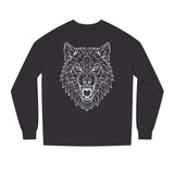 Gray Wolf Sweatshirt from Printify's Geometric Animal Series featuring "Hunt Alone. Win Together." graphic design and comfortable fit.
