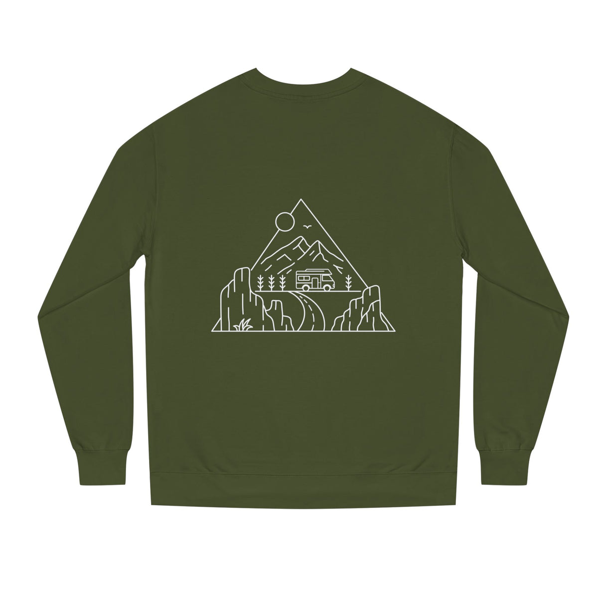 Printify Road Trip Sweatshirt from the Nature Series featuring the quote "Nowhere to Be. Everywhere to Go." on soft fabric.