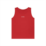 Light gray Peak Tank Top from the Nature Series by Printify, featuring "Built to Rise" slogan on the front.