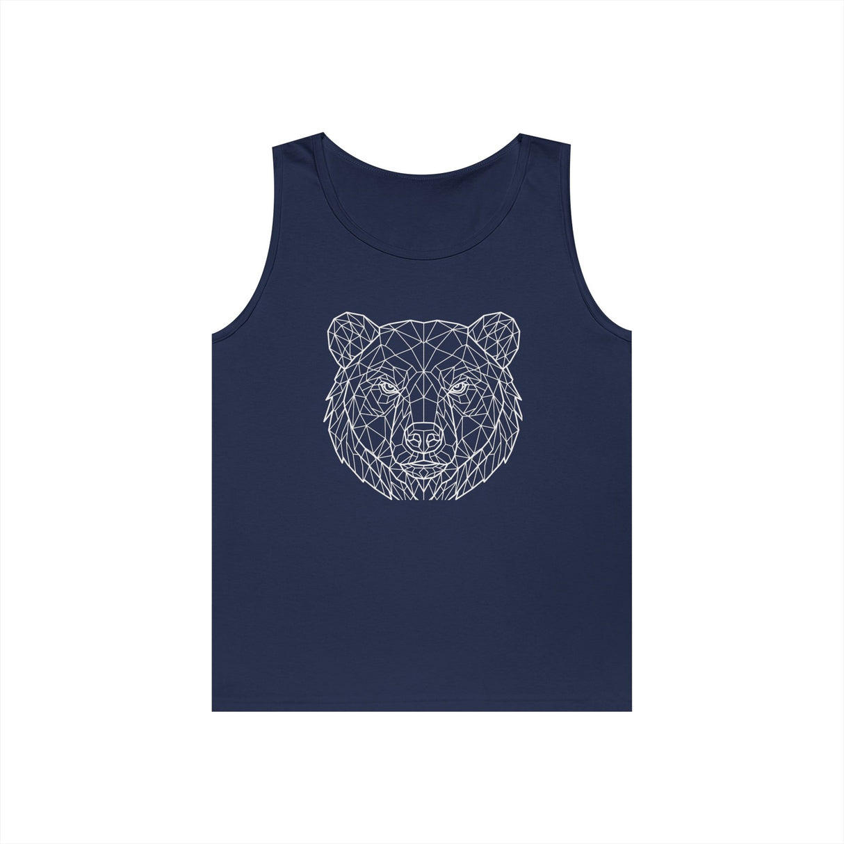 Black Bear Tank Top from Printify's Geometric Animal Series featuring bold "Unbothered. Unmoved. Undefeated." text.