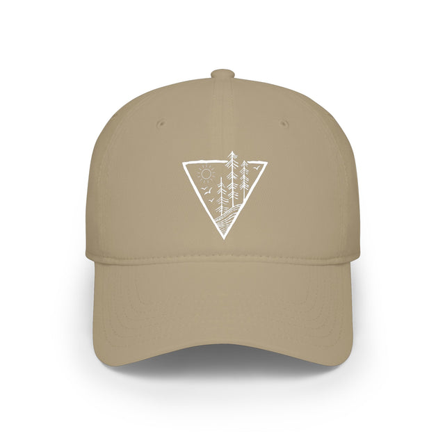 Forest-themed baseball cap from the Nature Series by Printify, featuring deep roots and high rise design, in earthy tones.