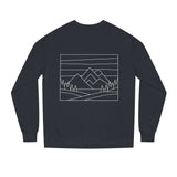 Printify Mountain Sweatshirt from the Nature Series featuring a rugged mountain design and the slogan "Built by Nature. Shaped by Choice."