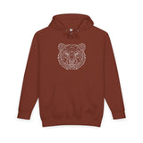 Gray bear hoodie from the Geometric Animal Series with "Unbothered. Unmoved. Undefeated." print, made by Printify.