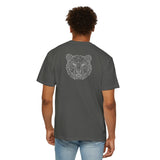 Gray Bear Tee T-shirt from Printify featuring geometric bear design and the quote "Unbothered. Unmoved. Undefeated."