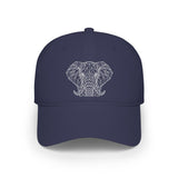 Printify elephant-shaped baseball cap with geometric design and "Thick Skin. Soft Heart." slogan in the Animal Series.