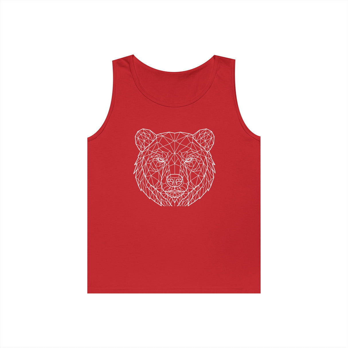 Black bear tank top from Printify's Geometric Animal Series featuring "Unbothered. Unmoved. Undefeated." graphic design.