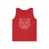 Black bear tank top from Printify's Geometric Animal Series featuring "Unbothered. Unmoved. Undefeated." graphic design.