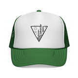 Forest Trucker Hat from the Nature Series featuring "Deep Roots. High Rise." branding, with mesh back and adjustable strap.