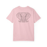 Gray elephant graphic T-shirt by Printify featuring geometric design and the quote "Thick Skin. Soft Heart." in casual style.