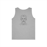 N. Tesla Tank Top from Visionaries Series featuring quote on energy, frequency, and vibration, displayed on a casual sleeveless top.