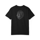 Gray Lion Tee featuring geometric lion design and the quote "King Is a Standard. Not a Title." from Printify's animal series.