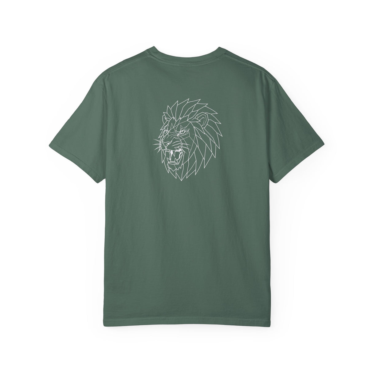Gray Lion Tee T-shirt from Printify's Geometric Animal Series featuring a lion graphic and the phrase "King Is a Standard. Not a Title."