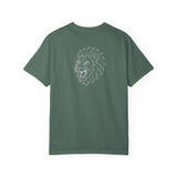 Gray Lion Tee T-shirt from Printify's Geometric Animal Series featuring a lion graphic and the phrase "King Is a Standard. Not a Title."