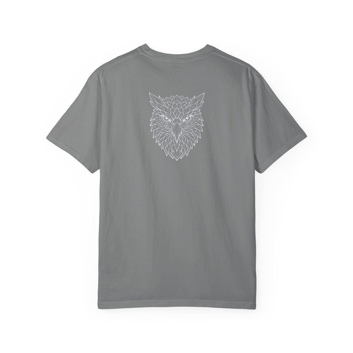 Eagle graphic T-shirt featuring geometric animal design and the slogan "Rise Above Everything" from Printify's Geometric Animal Series.