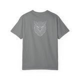 Eagle graphic T-shirt featuring geometric animal design and the slogan "Rise Above Everything" from Printify's Geometric Animal Series.