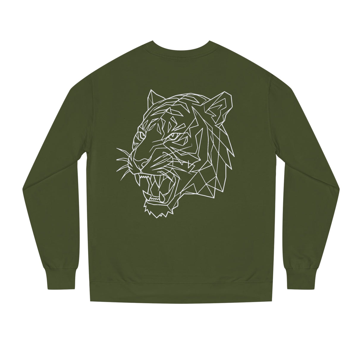 Gray tiger sweatshirt with geometric animal design and "Fear Nothing. Earn Respect." slogan, made by Printify.