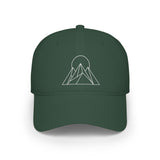 Printify Peak Baseball Cap from the Nature Series featuring the "Built to Rise" design, casual hat with adjustable strap.