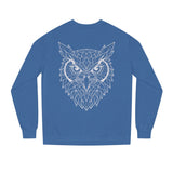 Gray owl sweatshirt with geometric animal design and the quote "See Everything. Say Nothing." by Printify.